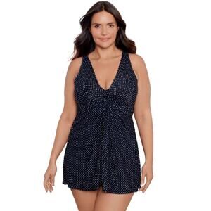 MIRACLESUIT Women's Pin Point Marais Swim Dress Size 16W Black White NWT